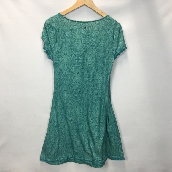 Prana Faux Wrap Short Sleeve Geo Print Athleisure Outdoor Hiking Dress Size M - Picture 3 of 7